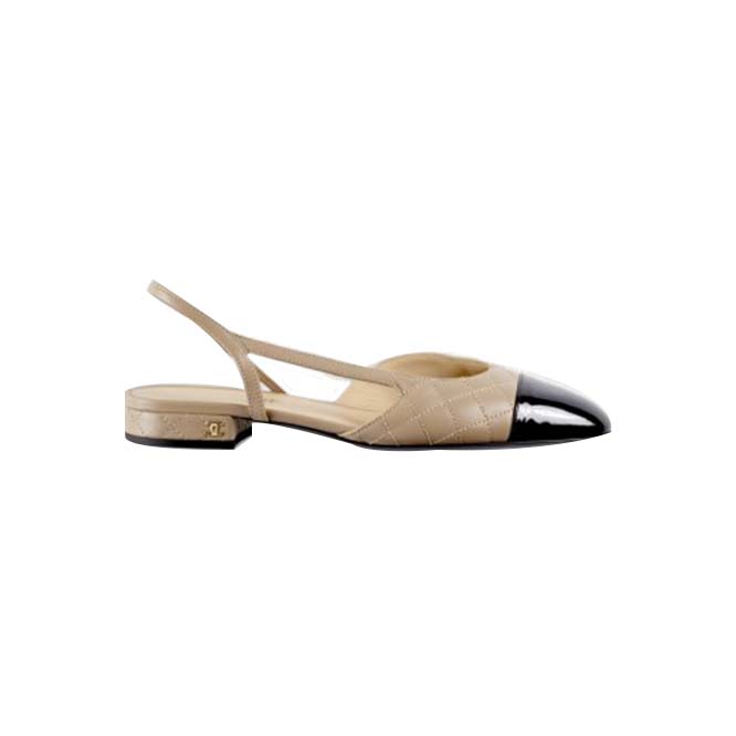 CHANEL SLINGBACKS 		LAMBSKIN & PATENT CALFSKIN			BEIGE & BLACK G39221 Y55956 K4671